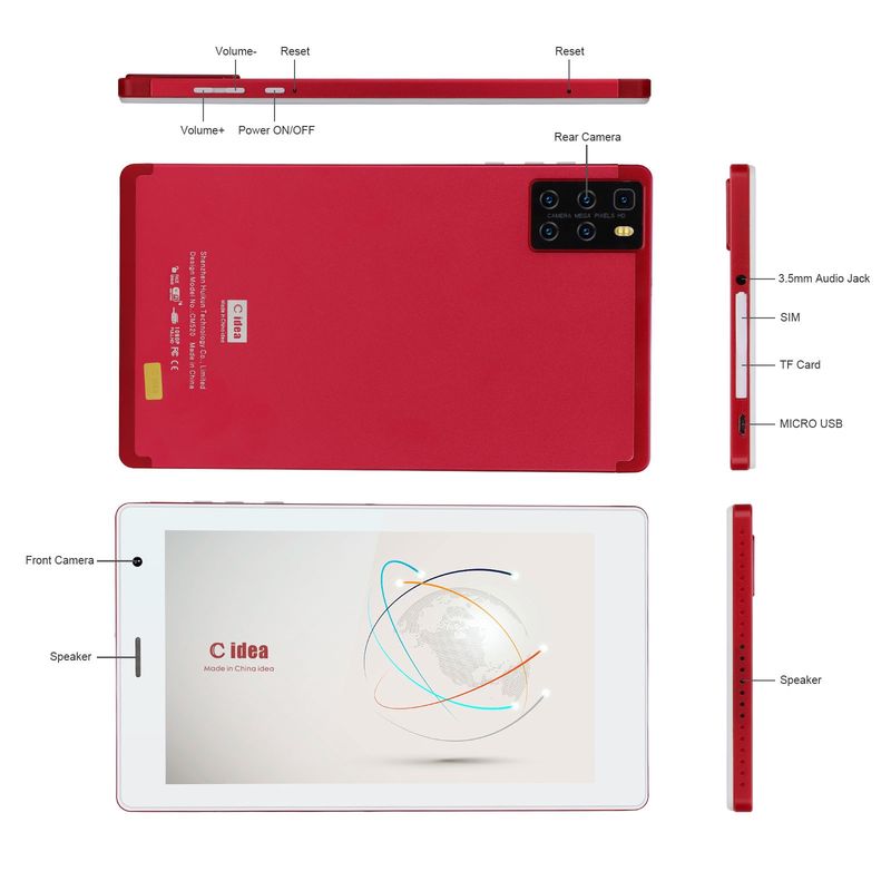 C idea Portable et pratique à utiliser Tablette à écran tactile de 7 pouces avec affichage haute résolution CM520 (rouge)