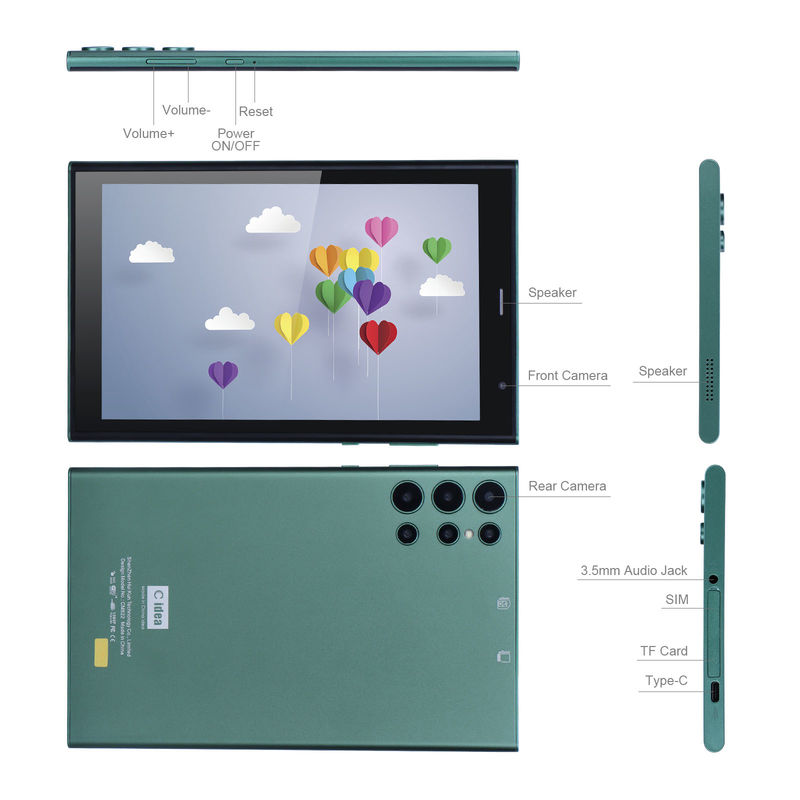 C idée 8 pouces Smart Tablet PC avec boîtier antichoc 128GB ROM 800x1280 IPS Affichage à écran tactile pour la lecture Vert CM822
