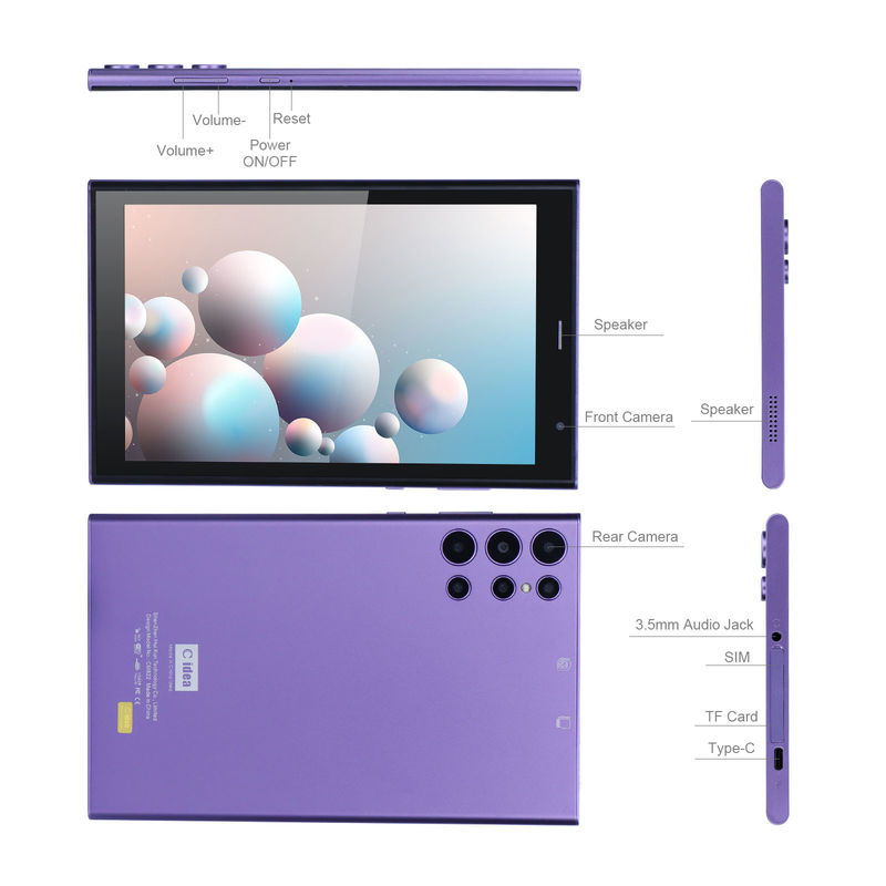 C Idea Portable 8 pouces Tablette PC avec boîtier 5000mAh Durée de vie de la batterie Double caméra 5MP + 8MP Fente pour carte SIM pourpre