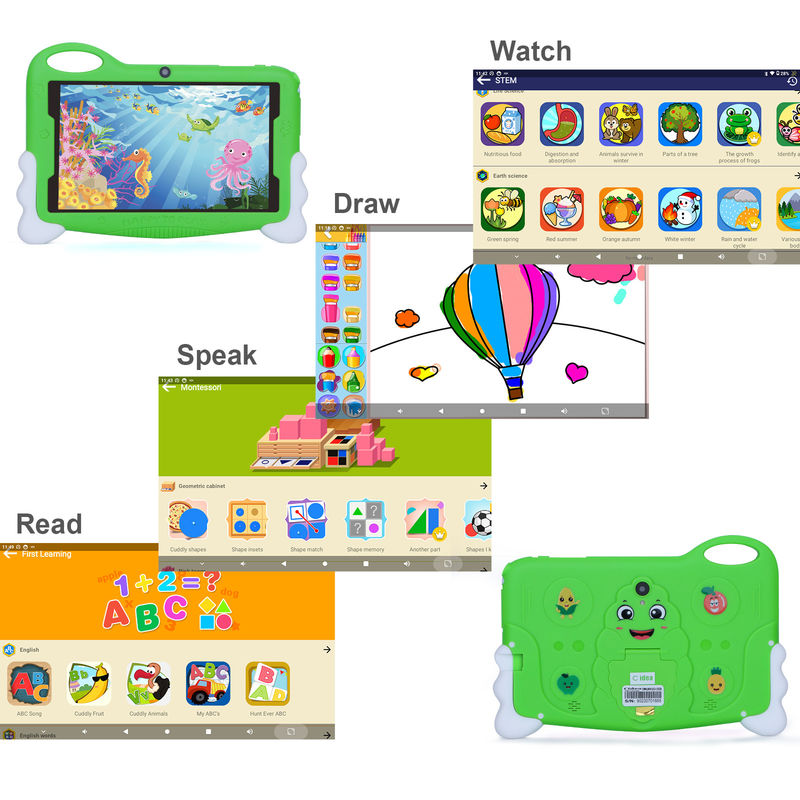 C idée Tablette d'étude pour enfants étudiants 7 pouces mignonne longue durée de vie de la batterie 32 Go Stockage 2 MP + 5 MP Doubles caméras CM90 Vert