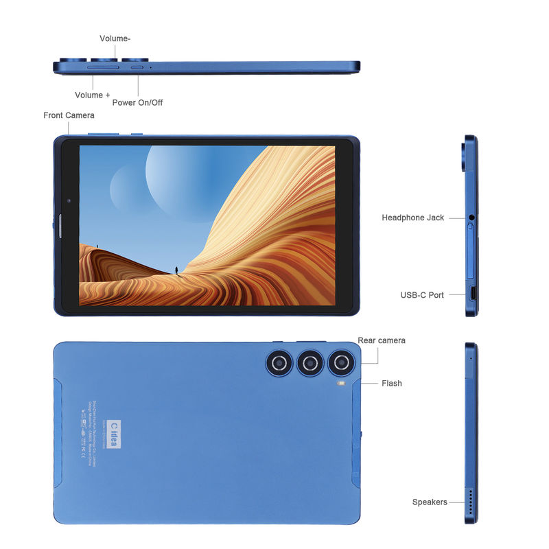 C Idea Bleu 8 pouces Tablette PC Grand stockage Deux caméras Tablettes métalliques pour lire Voir
