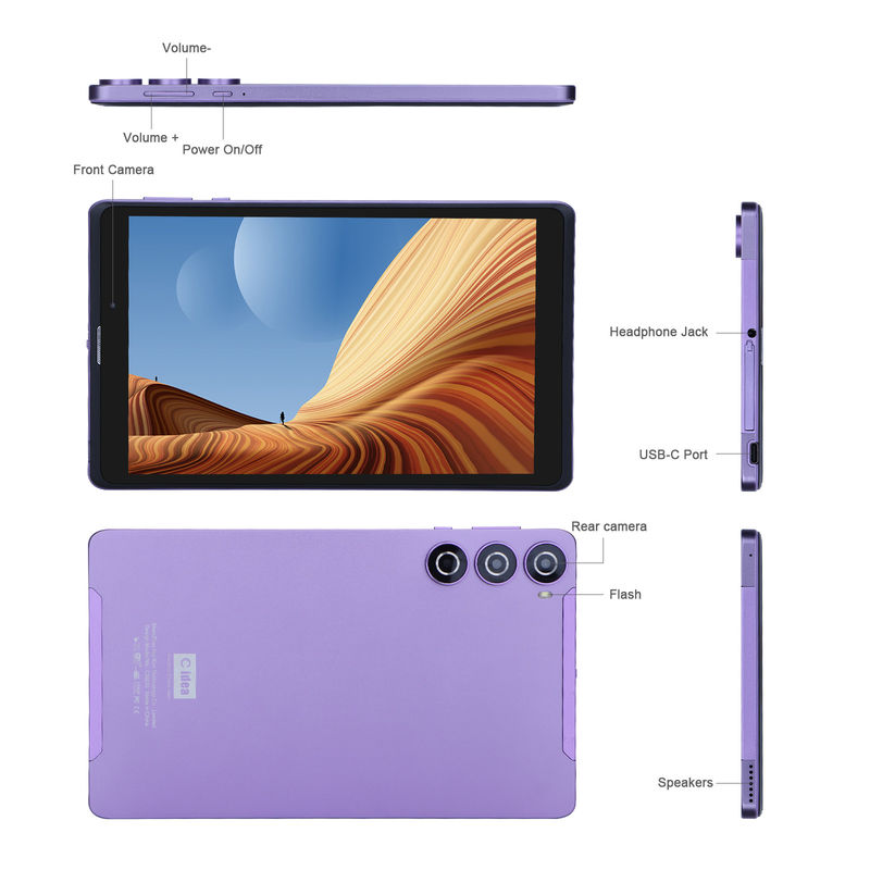 C idée Android 12 Tablettes pour la lecture Portable violet longue durée de vie de la batterie Carte TF Tablettes d'écran HD élargissables avec boîtier CM835