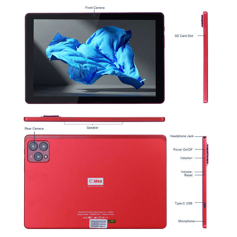 C idée 10 pouces Android 12 Tablet 8 Go de RAM 256 Go de ROM Modèle CM8000PLUS Rouge