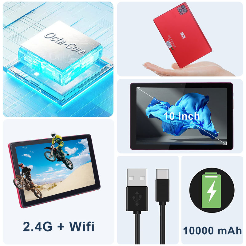 C idée 10 pouces Android 12 Tablet 8 Go de RAM 256 Go de ROM Modèle CM8000PLUS Rouge