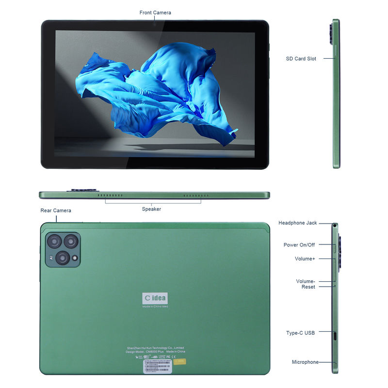 C idée 10 pouces Android 12 Tablet 8 Go de RAM 256 Go de ROM Modèle CM8000PLUS Vert