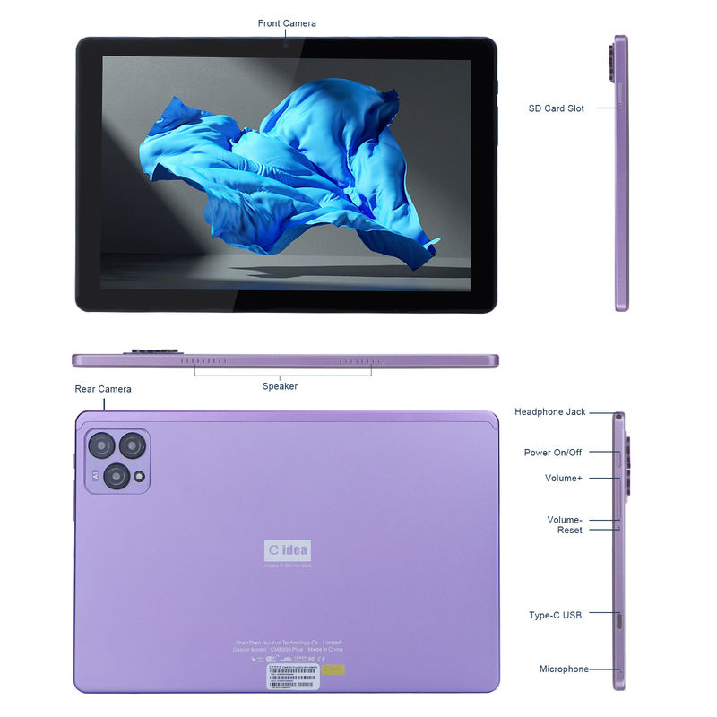 C idée 10 pouces Android 12 Tablet 8 Go de RAM 256 Go de ROM Modèle CM8000PLUS Pourpre