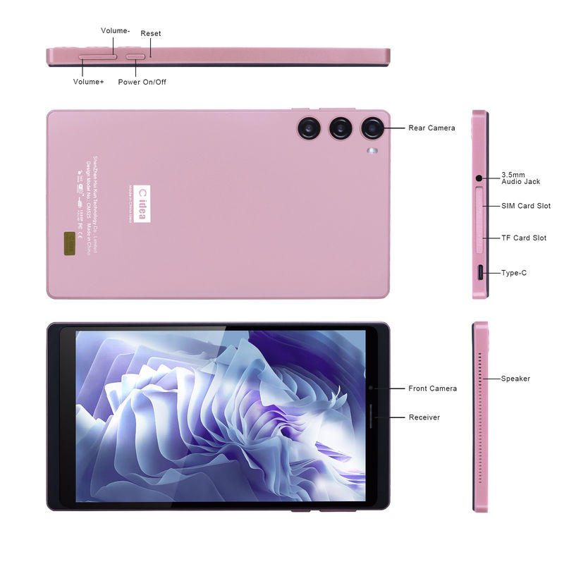 C Idea Android 12 Tablet 6 Go de RAM 128 Go de ROM avec carte SIM 7 pouces Tablette PC pour les étudiants CM525 rose