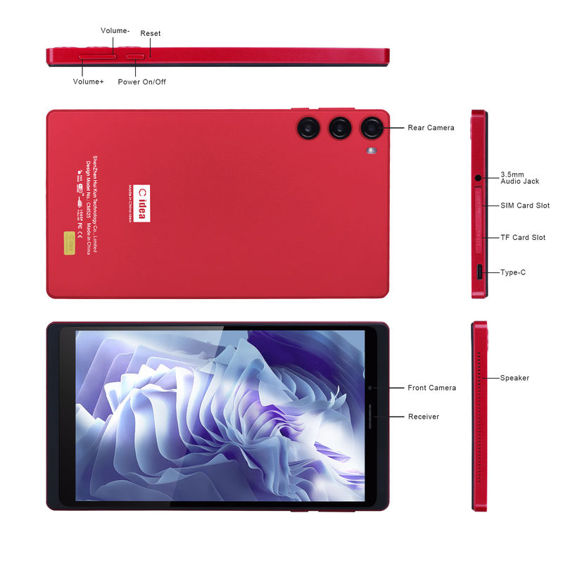C Idea Tablet 7 pouces 6 Go de RAM 128 Go de ROM avec carte SIM Tablet Android PC pour les étudiants CM525 rouge