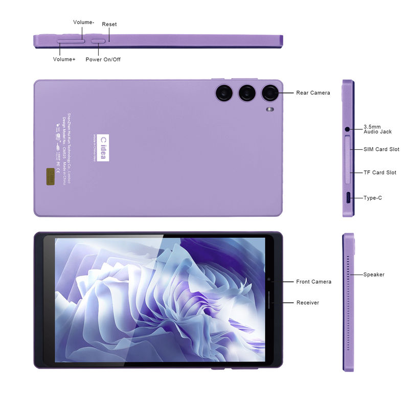 C idée 7 pouces 6 + 128GB 6000mAh Android Tablet PC avec carte SIM pour les étudiants CM525 violet