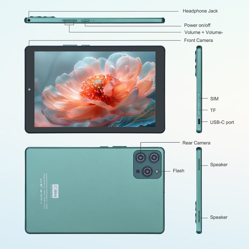 C idée Tablette Android 12 de 9 pouces 8 Go de RAM 512 Go de ROM 5 MP + 8 MP Tablette WIFI à double caméra avec carte SIM CM915 (vert)