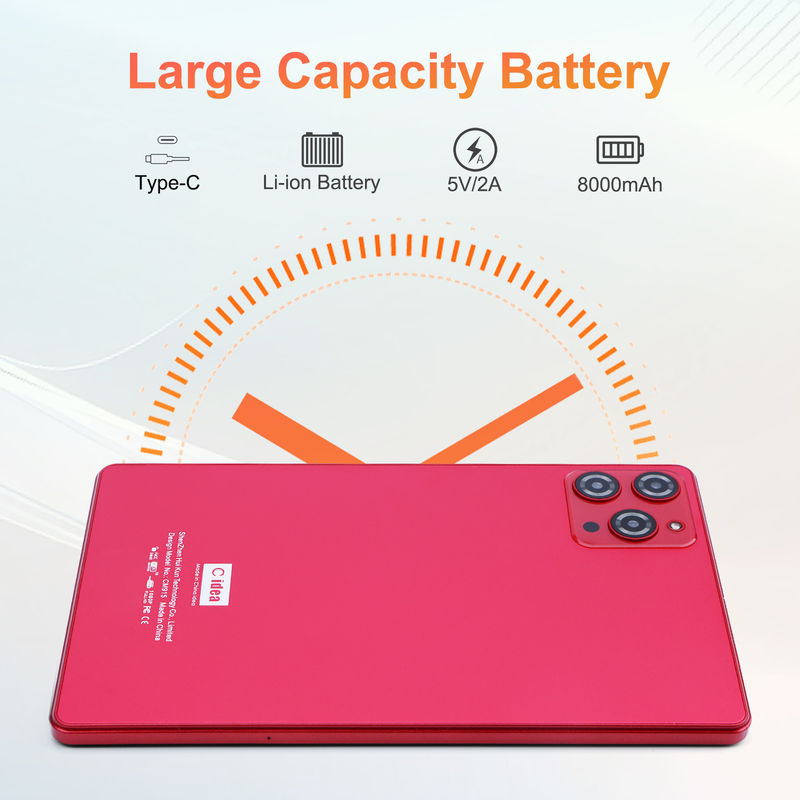 C idée Tablette Android 12 de 9 pouces 8 Go de RAM 512 Go de ROM 5 MP + 8 MP Tablette WIFI à double caméra avec carte SIM CM915 (rouge)