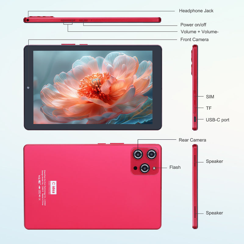 C idée Tablette Android 12 de 9 pouces 8 Go de RAM 512 Go de ROM 5 MP + 8 MP Tablette WIFI à double caméra avec carte SIM CM915 (rouge)