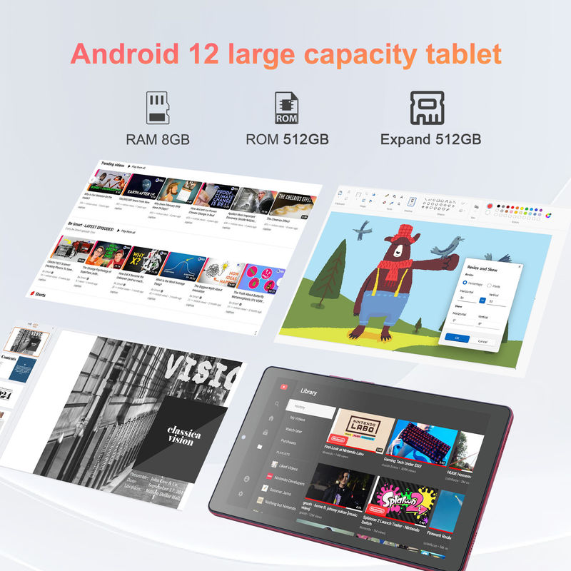 C idée Tablette Android 12 de 9 pouces 8 Go de RAM 512 Go de ROM 5 MP + 8 MP Tablette WIFI à double caméra avec carte SIM CM915 (rouge)