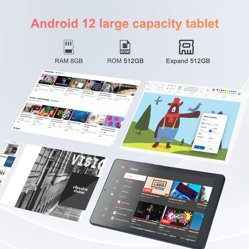 C idée Tablette Android 12 de 9 pouces 8 Go de RAM 512 Go de ROM 5 MP + 8 MP Tablette WIFI à double caméra avec carte SIM CM915 (gris)