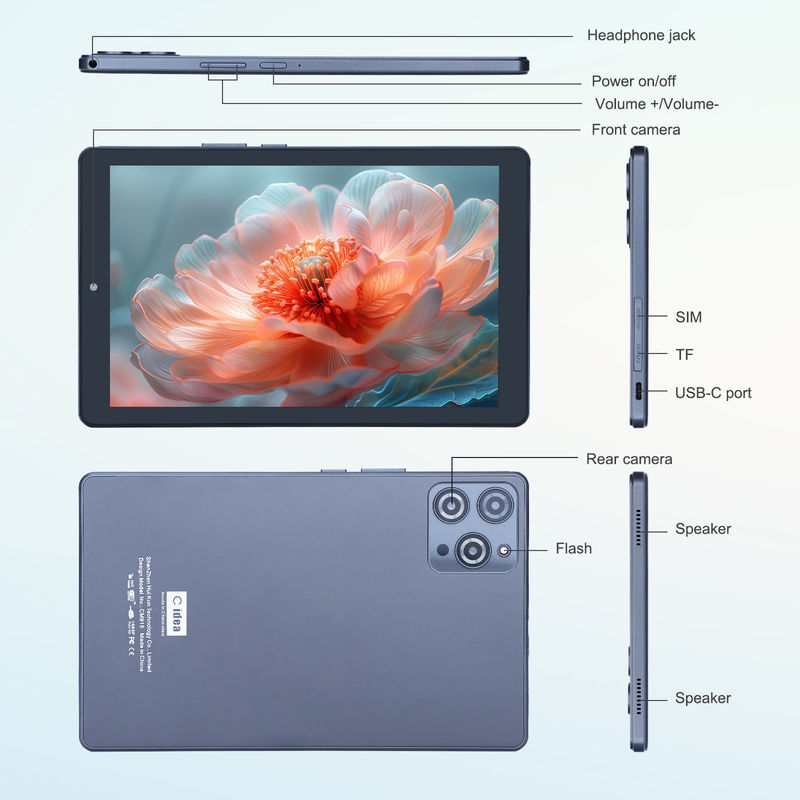 C idée Tablette Android 12 de 9 pouces 8 Go de RAM 512 Go de ROM 5 MP + 8 MP Tablette WIFI à double caméra avec carte SIM CM915 (gris)