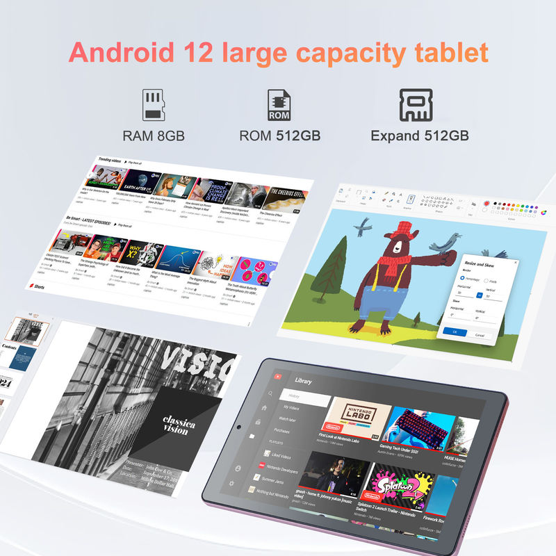 C idée Tablette Android 12 de 9 pouces 8 Go de RAM 512 Go de ROM 5 MP + 8 MP Tablette WIFI à double caméra avec carte SIM CM915 (Rose)