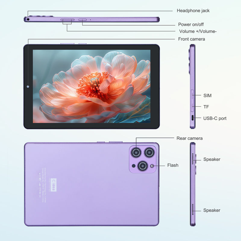 C idée Tablette Android 12 de 9 pouces 8 Go de RAM 512 Go de ROM 5 MP + 8 MP Tablette WIFI à double caméra avec carte SIM CM915 (violet)