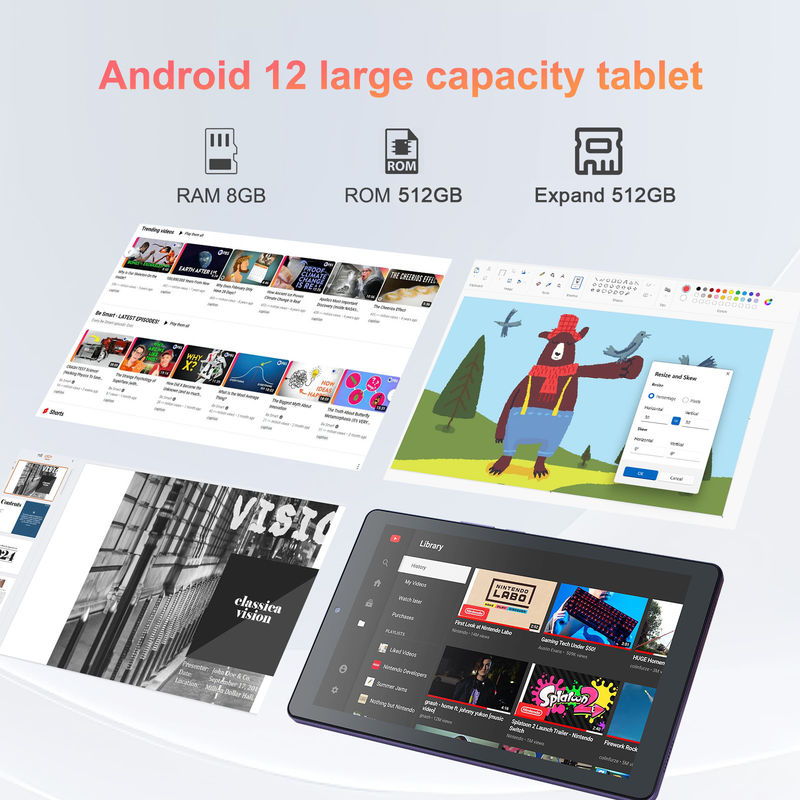 C idée Tablette Android 12 de 9 pouces 8 Go de RAM 512 Go de ROM 5 MP + 8 MP Tablette WIFI à double caméra avec carte SIM CM915 (violet)