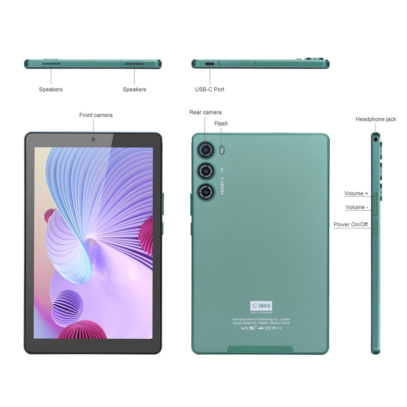 C idée 9 pouces Tablet PC WIFI 2.4G/5G 800x1280 IPS Écran Android Tablette Téléphone Appui aux appels avec double caméra ((vert)