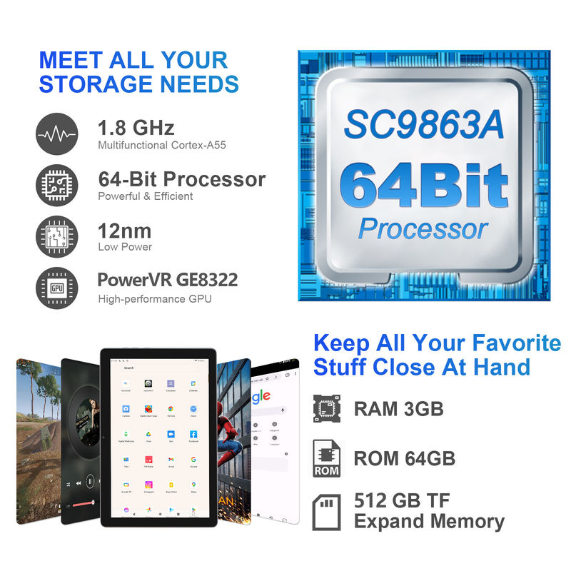 C idée 3 Go de RAM 64 Go de ROM 10 pouces Android Tablette PC 512 Go d' Expansion HD IPS Affichage CM9000 Espace gris