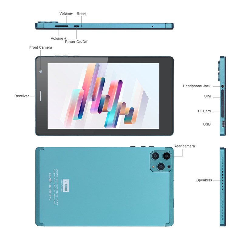 C idée 7 pouces Android Smart Tablets 8+512GB Quad Core WiFi Tablette à écran tactile HD CM513 ((Bleu)