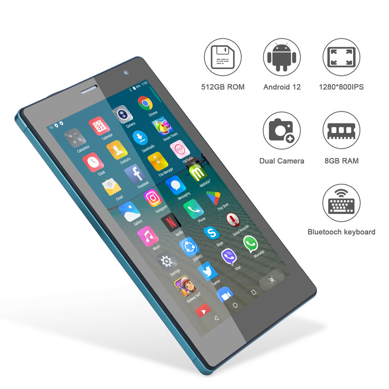 C idée 7 pouces Android Smart Tablets 8+512GB Quad Core WiFi Tablette à écran tactile HD CM513 ((Bleu)