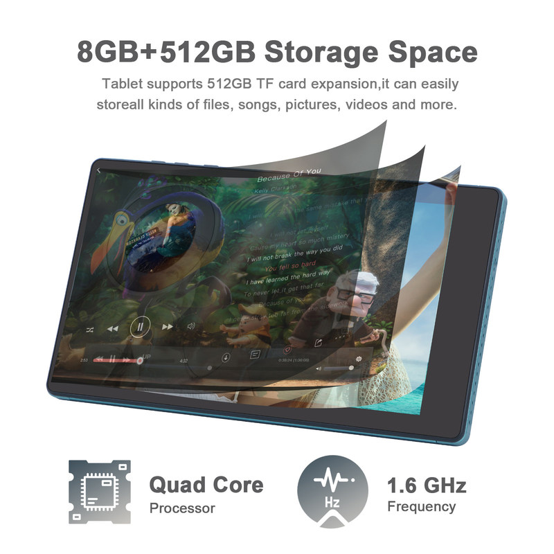 C idée 7 pouces Android Smart Tablets 8+512GB Quad Core WiFi Tablette à écran tactile HD CM513 ((Bleu)