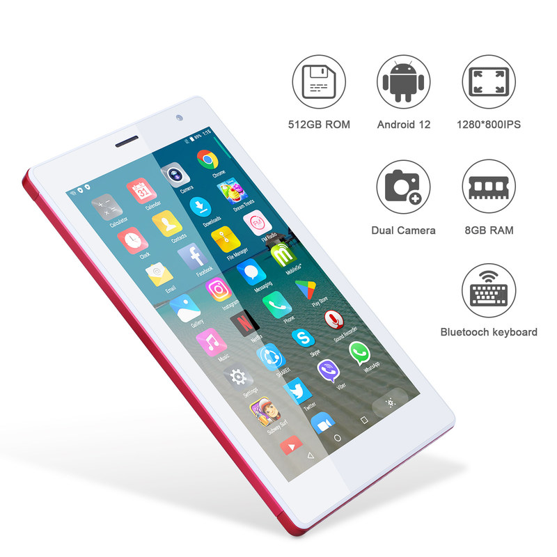 C idée 7 pouces Android Smart Tablets 8+512GB Quad Core WiFi Tablette à écran tactile HD CM513 ((Rouge)