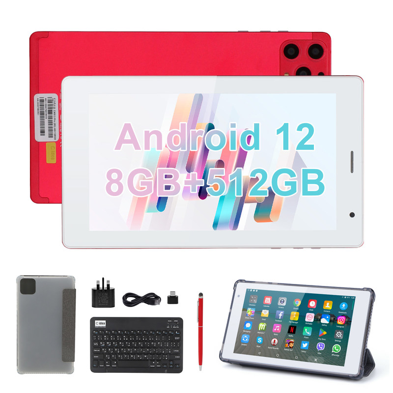 C idée 7 pouces Android Smart Tablets 8+512GB Quad Core WiFi Tablette à écran tactile HD CM513 ((Rouge)