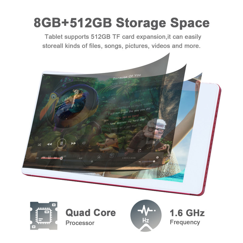 C idée 7 pouces Android Smart Tablets 8+512GB Quad Core WiFi Tablette à écran tactile HD CM513 ((Rouge)