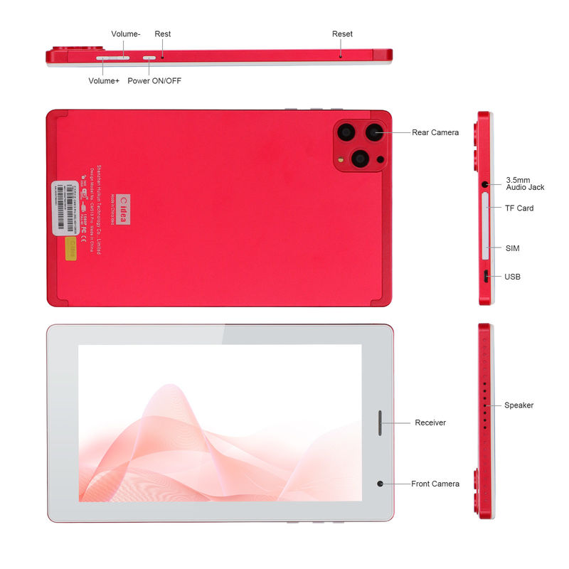 C idée 7 pouces PC tablette 8 Go de RAM 512 Go de ROM quad-core processeur double caméra WiFi / BT pour les adolescents avec boîtier CM513 (rouge)