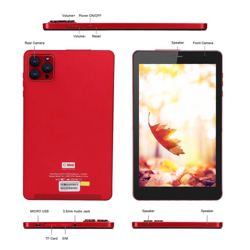 C idée 8 pouces Android 12 Tablette 6 Go de RAM 512 Go de ROM 8000 mAh Batterie 5 + 8 MP Caméra CM813 PRO rouge