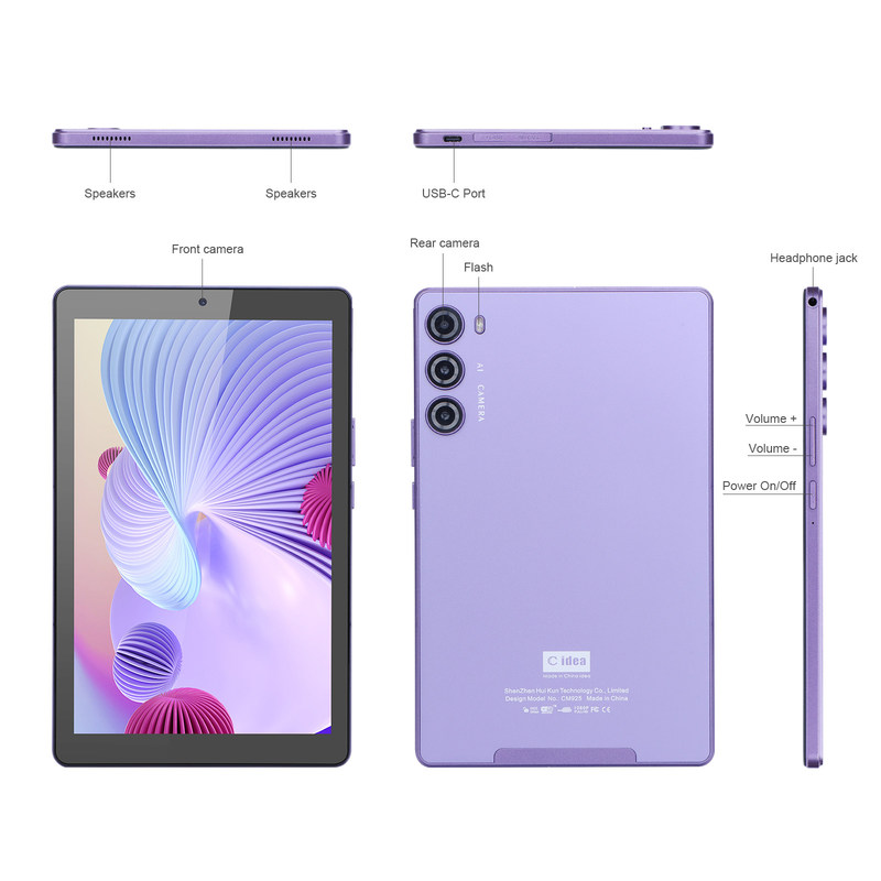 C idée Pourpre 256GB ROM 9 pouces Tablette PC Avec écran IPS 800x1280 8000mAh capacité de la batterie Avec boîtier de protection CM925
