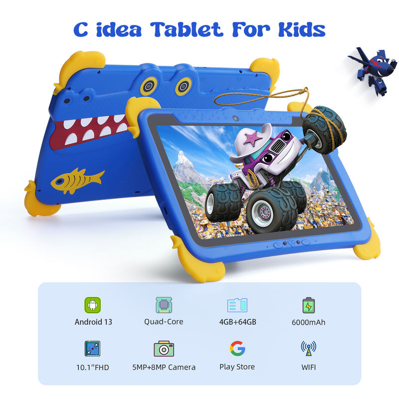 C idée Tab pour enfants 10.1 pouces Android 13 Tablette pour enfant 4 Go de RAM 64 Go de ROM Protection oculaire Écran tactile pour les enfants de 3 à 8 ans