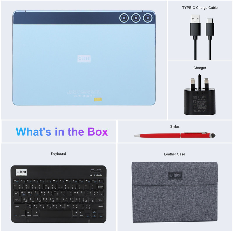 C idée 10.1 pouces Smart Tablet 10000mAh Batterie 8GB + 512GB avec clavier Bluetooth et support SIM pour l'éducation et l'apprentissage