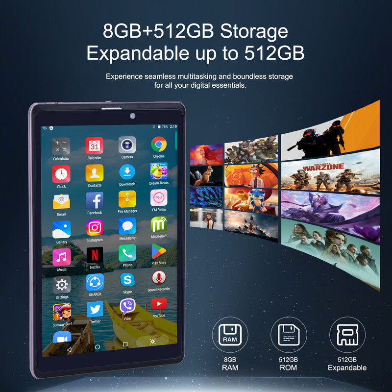 C idée 8 pouces Android 12 Tablette 8000mAh Batterie 5+8MP Caméra 8 Go de RAM 512 Go de ROM pour l'éducation Apprentissage CM818-rose