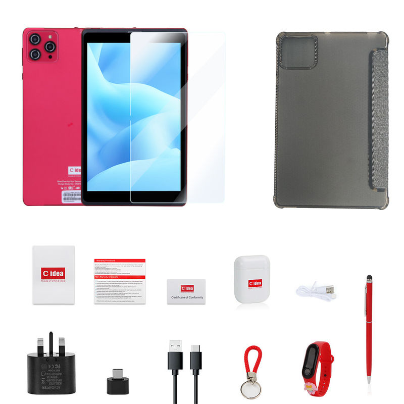 C idée 8 pouces Android 12 Tablet 8 Go de RAM 512 Go de ROM 8000 mAh Batterie 5 + 8 MP Caméra pour étudiant avec support SIM CM818-rouge