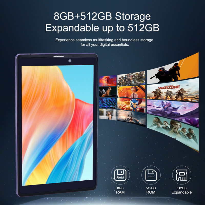 C Idea Portable 8 En Android Tablette PC 8 Go de RAM 512 Go Android 12 Tablette IPS HD Affichage Quad Core CM818-Purple