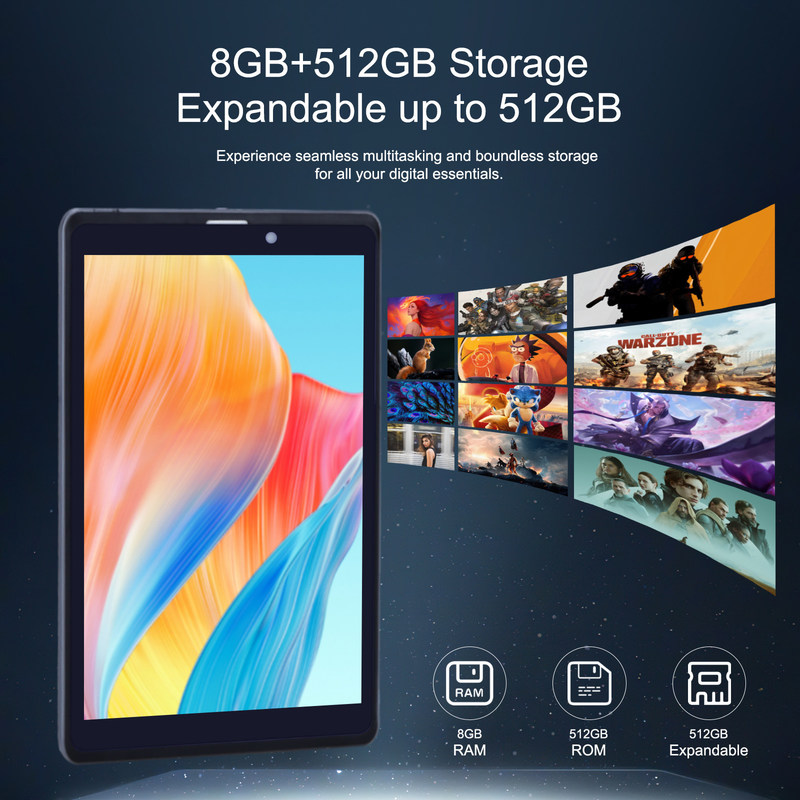 C idée Android Tablet PC à double caméra 8 pouces 1280x800 IPS HD Affichage Android 12 Tablettes pour les adolescents CM818-Gray