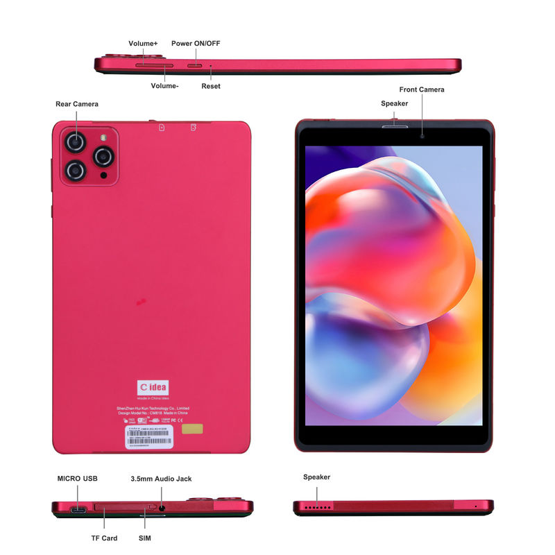 C idée 8 pouces Android 12 Tablet 8 Go de RAM 512 Go de ROM 8000 mAh Batterie 5 + 8 MP Caméra pour étudiant avec support SIM CM818-rouge