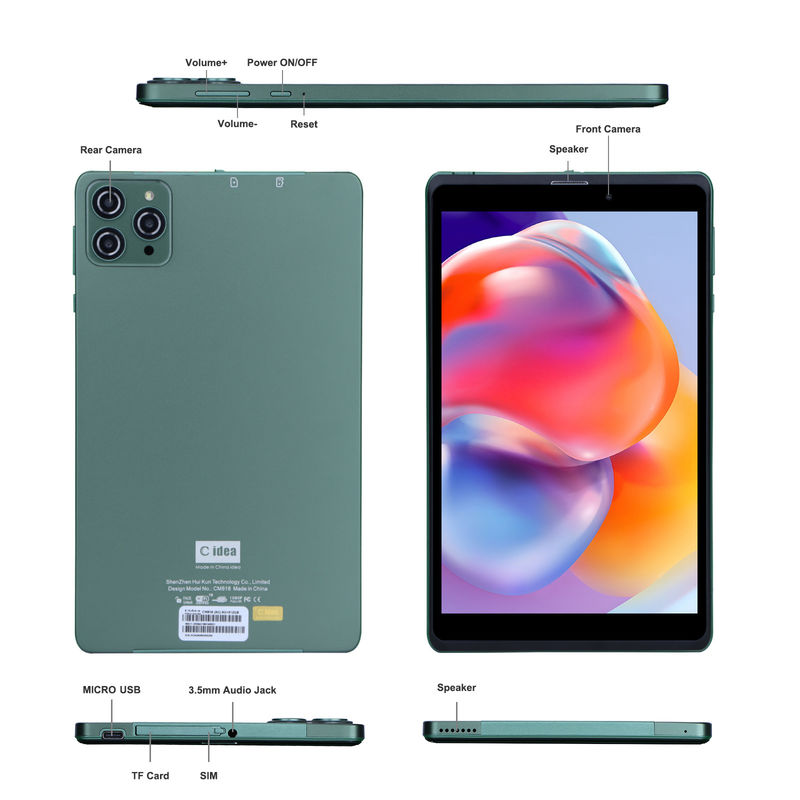 C idée 8 pouces Android Tablet PC avec Android 12 OS Quad Core CPU 8 Go de RAM 512 Go de stockage IPS HD Affichage CM818-vert