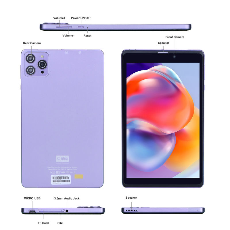 C Idea Portable 8 En Android Tablette PC 8 Go de RAM 512 Go Android 12 Tablette IPS HD Affichage Quad Core CM818-Purple