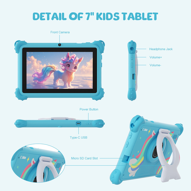 C Idea Android 12 Smart Kidspad 7 pouces Tablette pour enfants âgés de 3 à 7 ans avec double caméra CM88