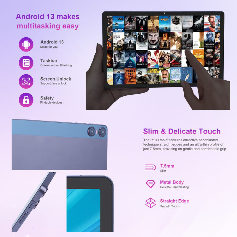 C idée Android 13 Double caméra 5MP + 13MP Avec 1200 * 2000 2K Écran 11 pouces Tablette PC P100