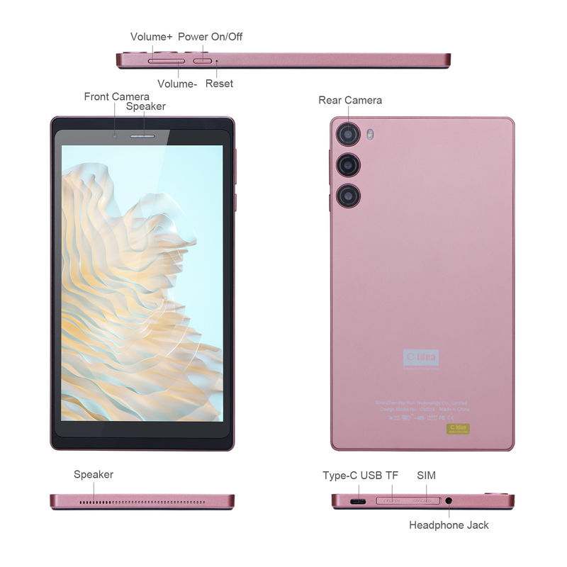 C Idea Android 12 Tablet 6 Go de RAM 128 Go de ROM avec carte SIM 7 pouces Tablette PC pour les étudiants CM525 rose