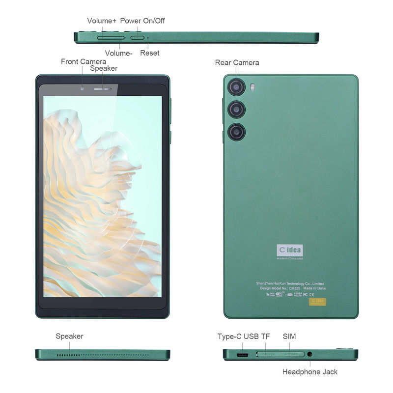 C Idea 7 pouces 6 Go + 128 Go IPS Écran 5 MP + 8 MP Tablette Android PC CM525 Vert