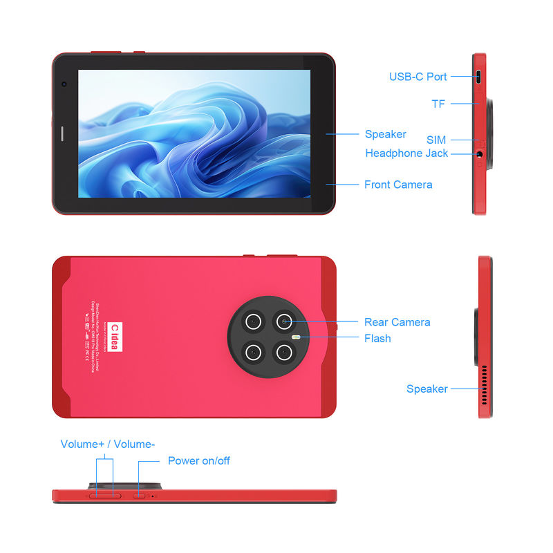 C Idea Android 13 Tablettes avec carte SIM Wifi Tablette à écran tactile de 7 pouces Pour les étudiants CM518 Pro Rouge