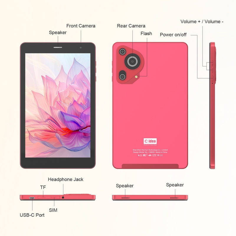 C Idée 5g Android Tablette 8+512gb Tablette 8 pouces pour les étudiants avec SIM et Wifi Cm828 rouge