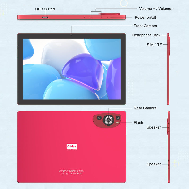 C Idea 10,1 pouces Android 14 Smart Tablet PC avec support Sim Pour les adolescents CM8200Plus rouge