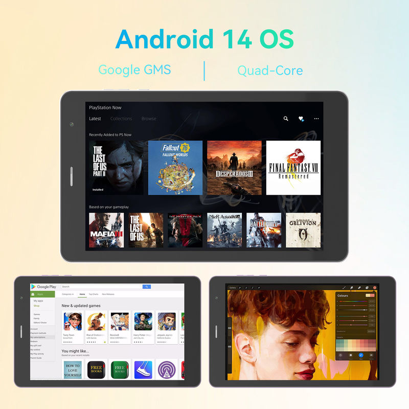 C Idea ODM 8 pouces batterie longue de 512 Go, double caméra, processeur octa-core, tablette Android avec étui pour étudiants CM828 argenté